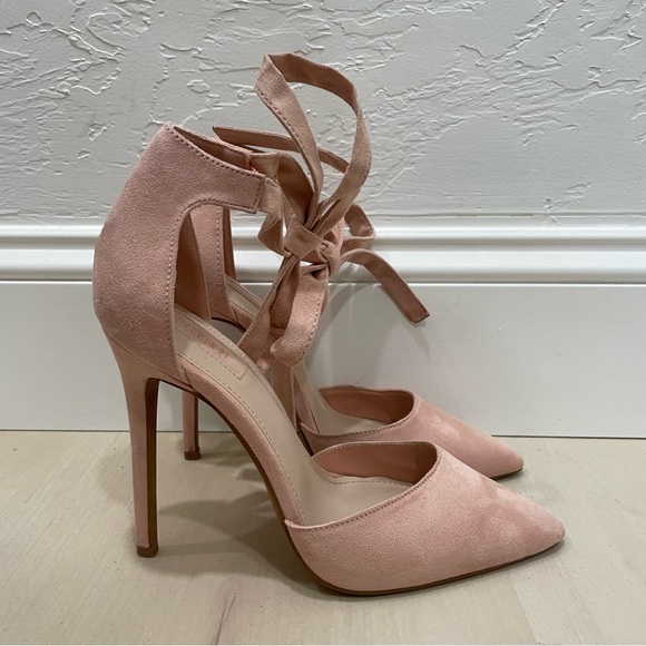 Forever 21 Shoes - Forever 21 Heels Pointed Toe Wrap Around Ankle Tie Women's 7 Baby Pink Blush